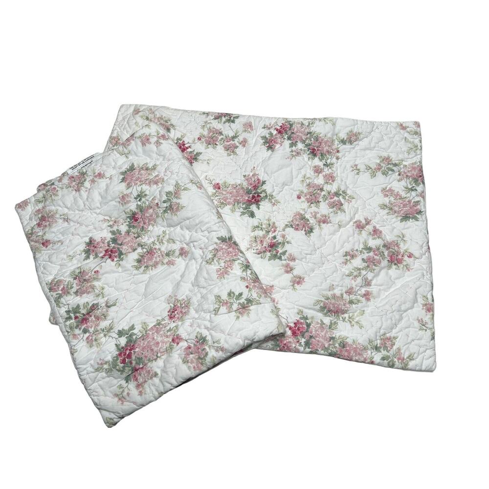 Pair Simply Shabby Chic WHITE BLOOMING BLOSSOMS Quilted Shams Standard PINK